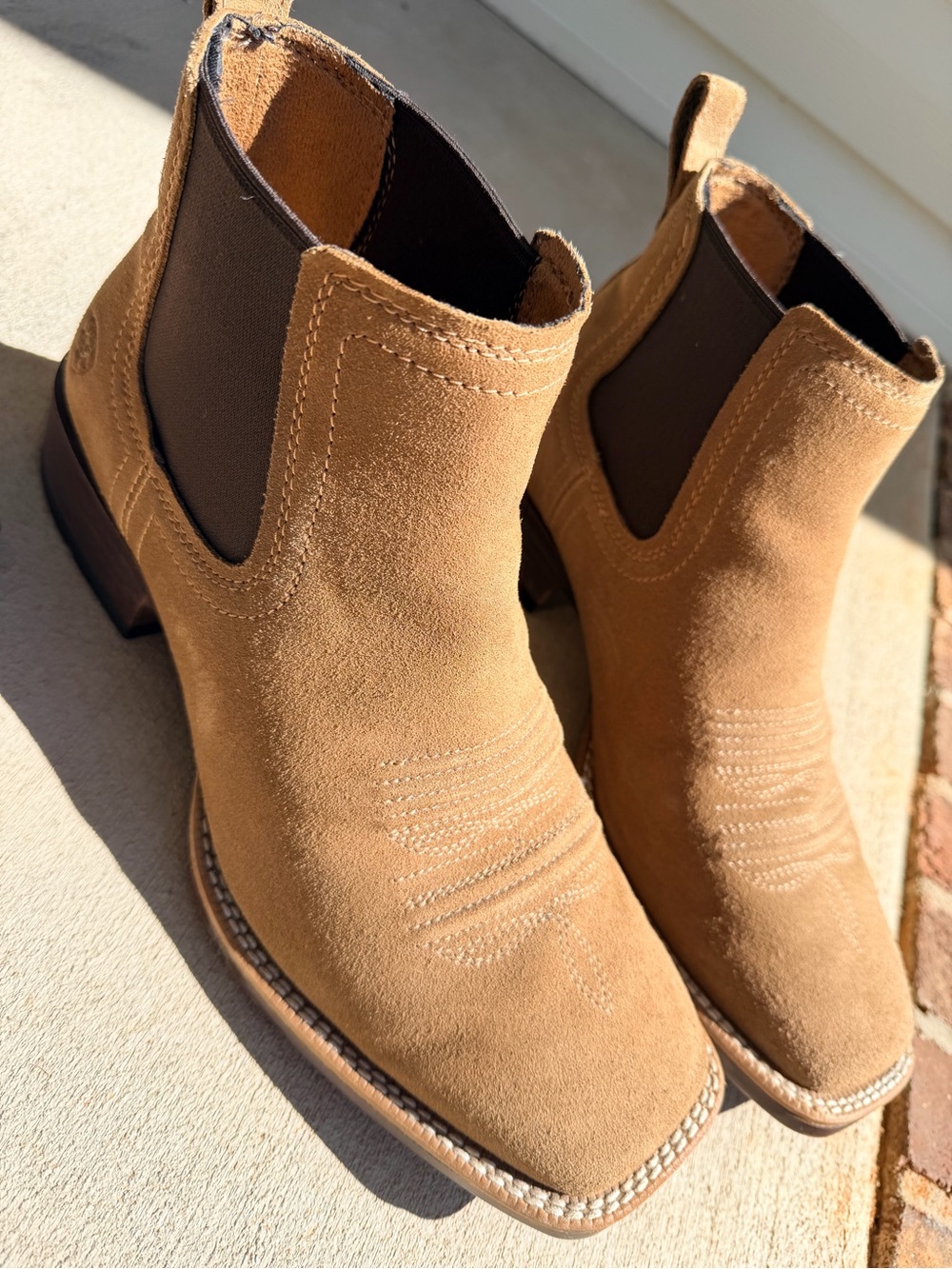 Ariat Tan Suede Chelsea Western Ankle Boots